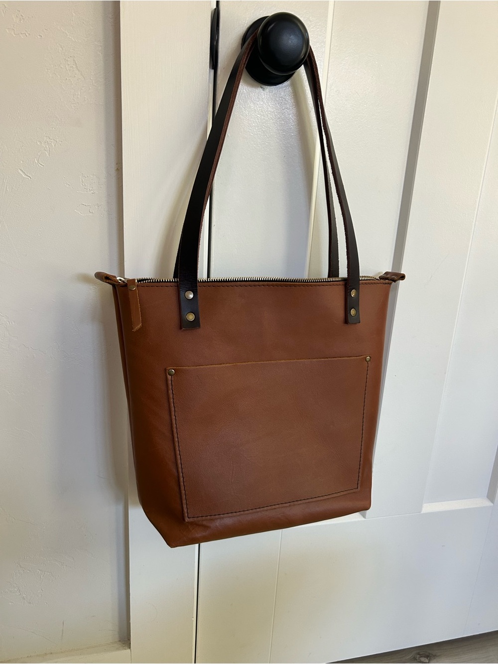 Portland Leather Honey Brown Tote with Espresso Strap Accents